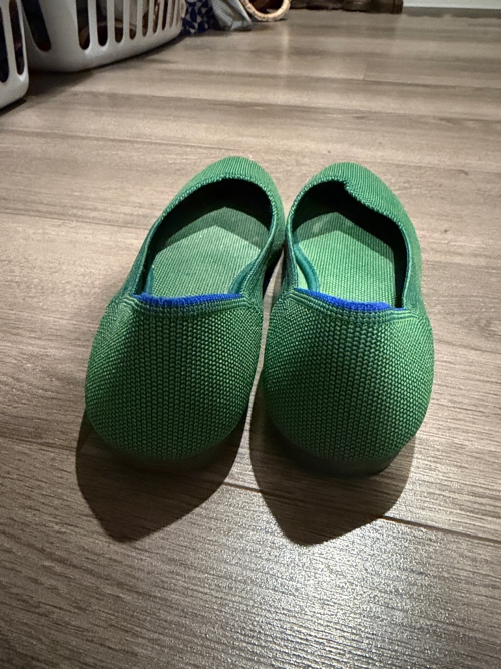 Rothy's Forest Green Knit Pointed-Toe Flats with Blue Trim - Picture 2 of 4